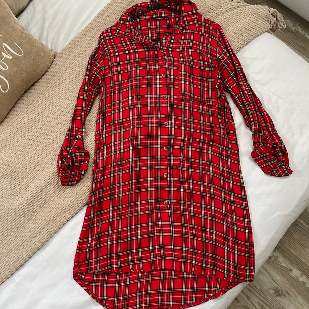 Tartan button Through Shirt Dress